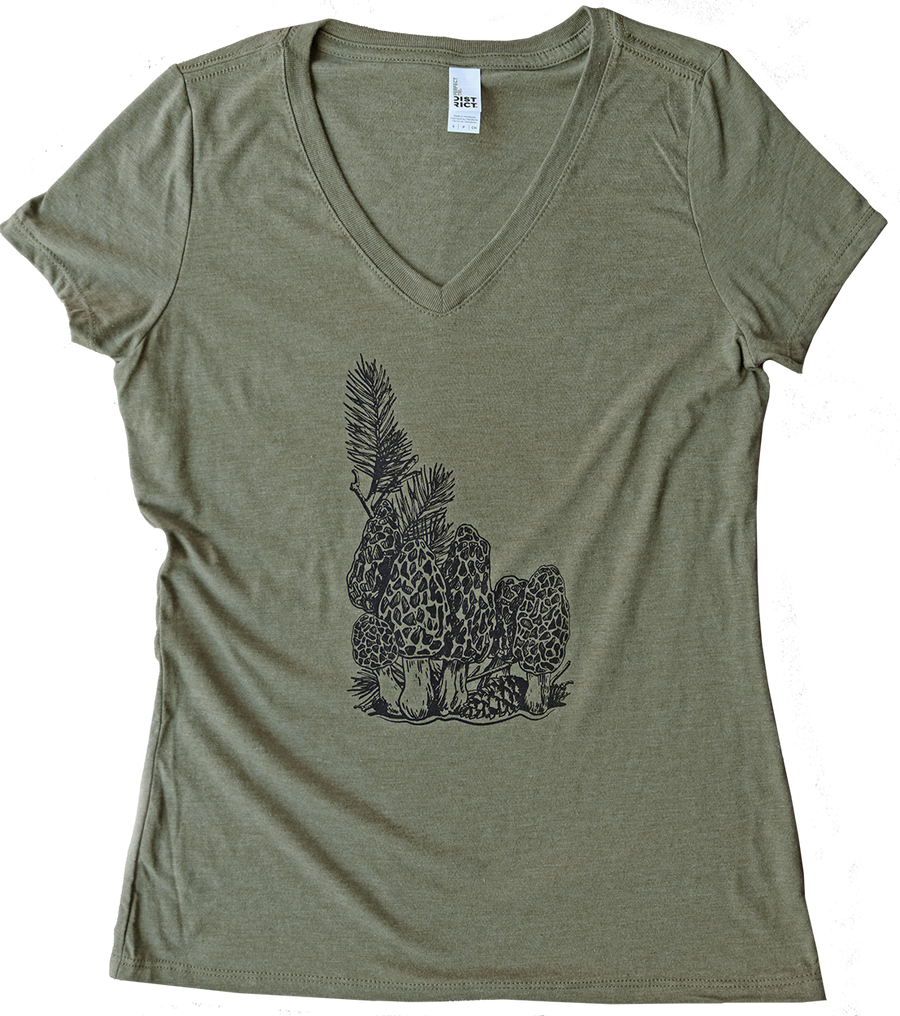 Idaho Morel Ladies V Neck Tee